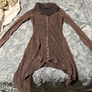 Brown Long Sleeve Button-Up dress